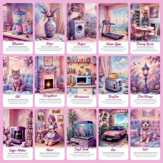 PERBDEAL Dreamy Home Theme cards closeup, showcasing whimsical pink design for inspiring daily draws.