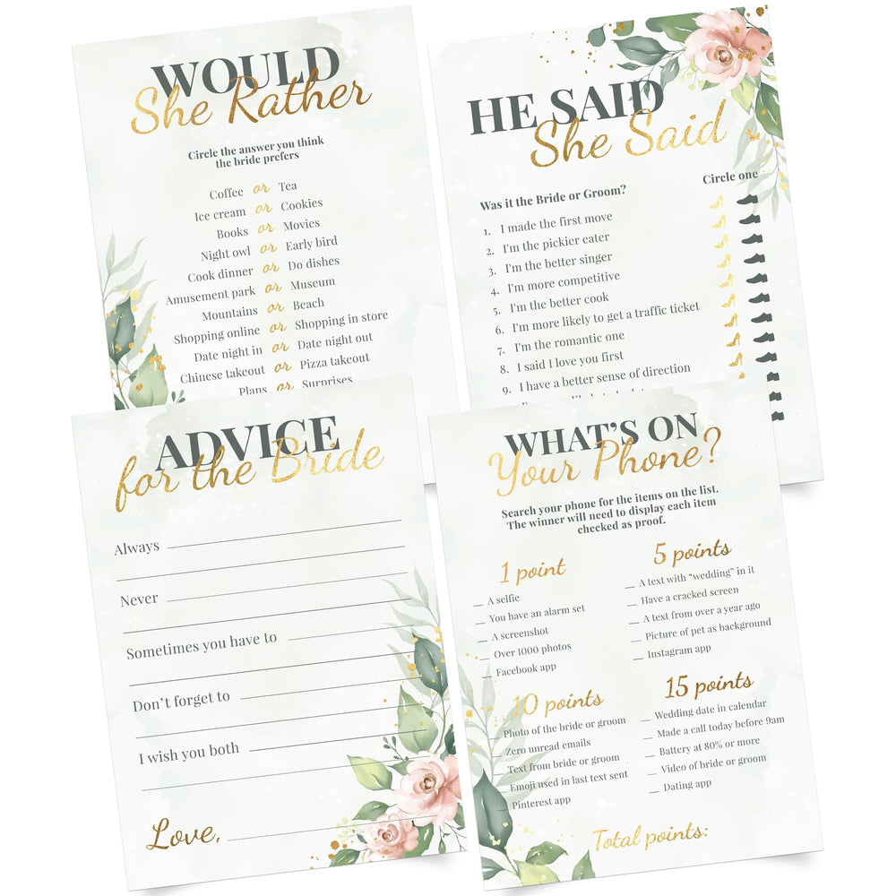 Perfect Occasion bridal shower cards double-sided for extra entertainment options