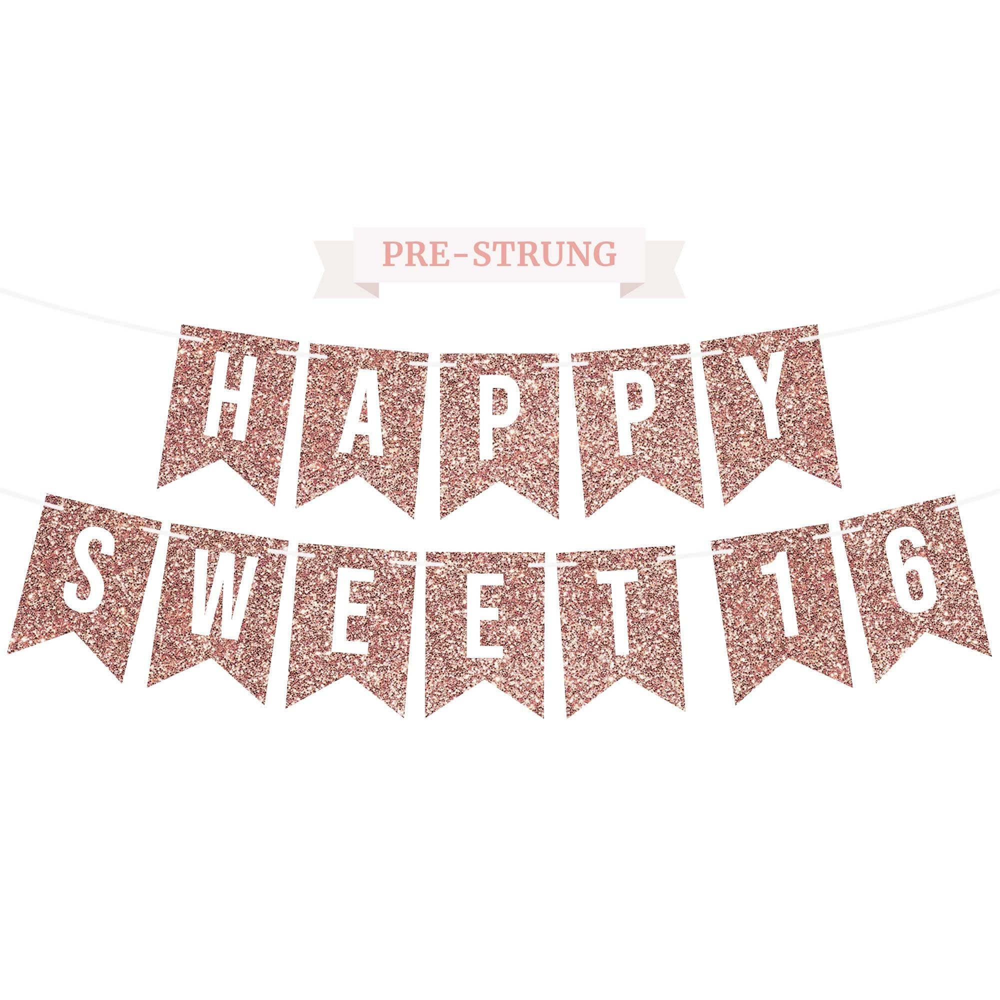 Perfect Occasion pre-strung Happy Sweet 16 banner on a 6 ft strand for quick setup.