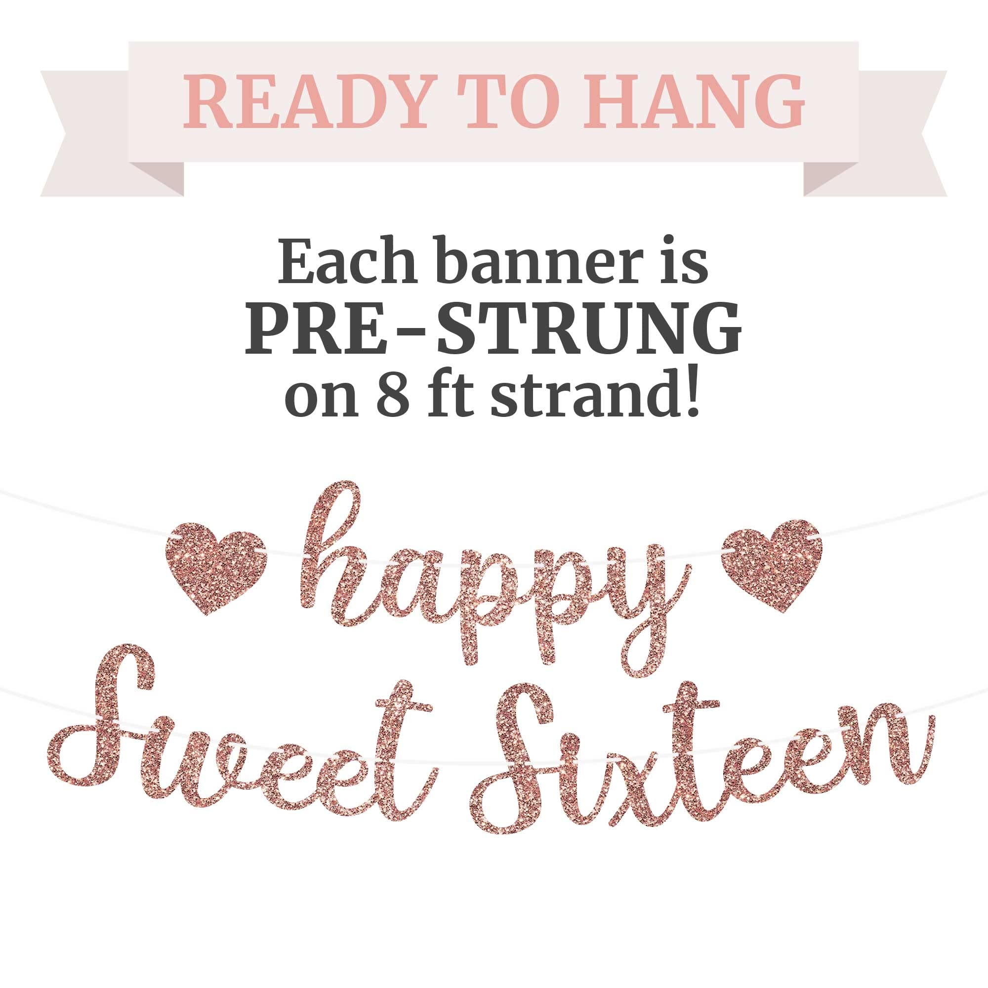8 ft strand banner shown on mantel for easy hanging by Perfect Occasion.
