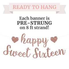 8 ft strand banner shown on mantel for easy hanging by Perfect Occasion.