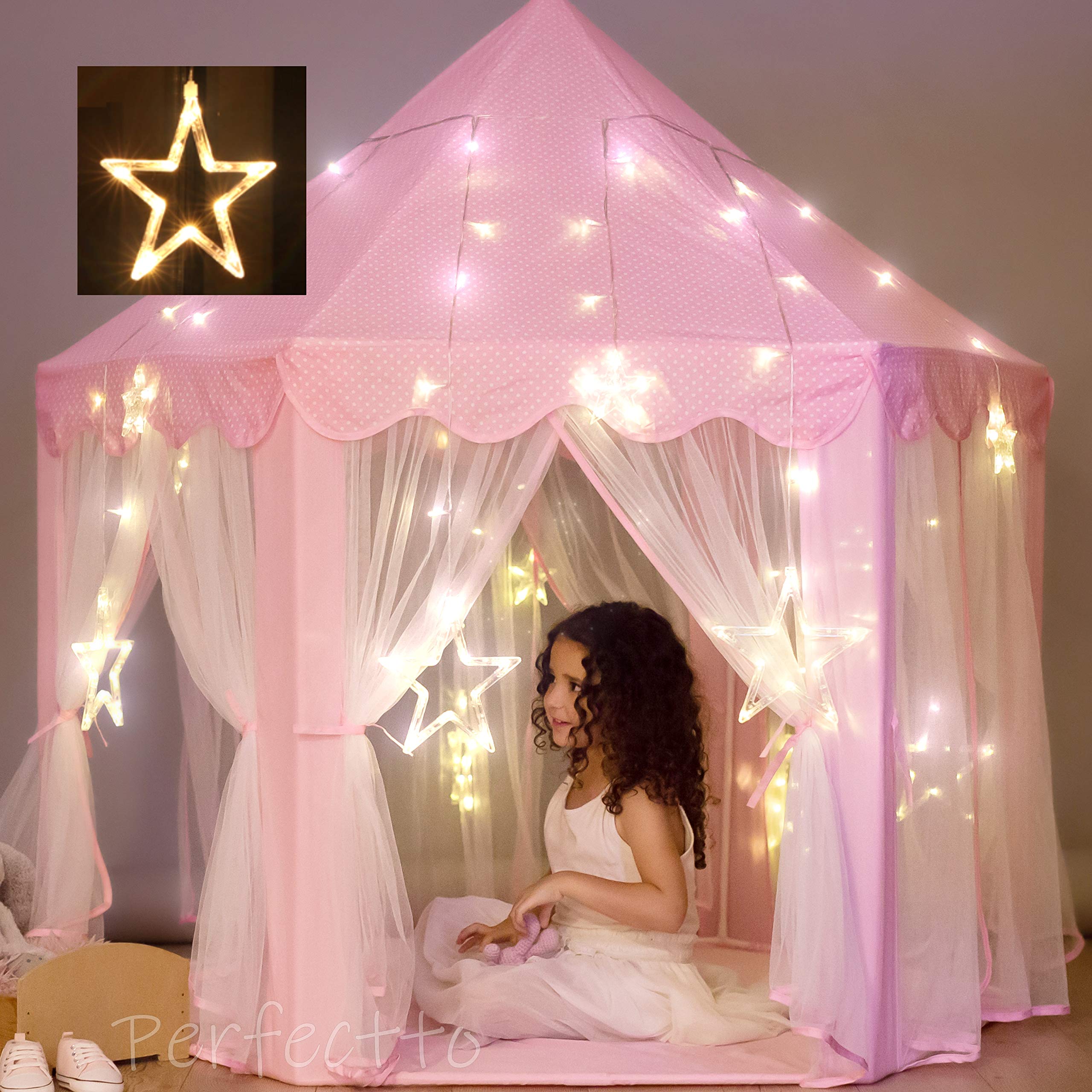 Perfectto Princess Castle Tent interior fits toys, books, and cozy corners.