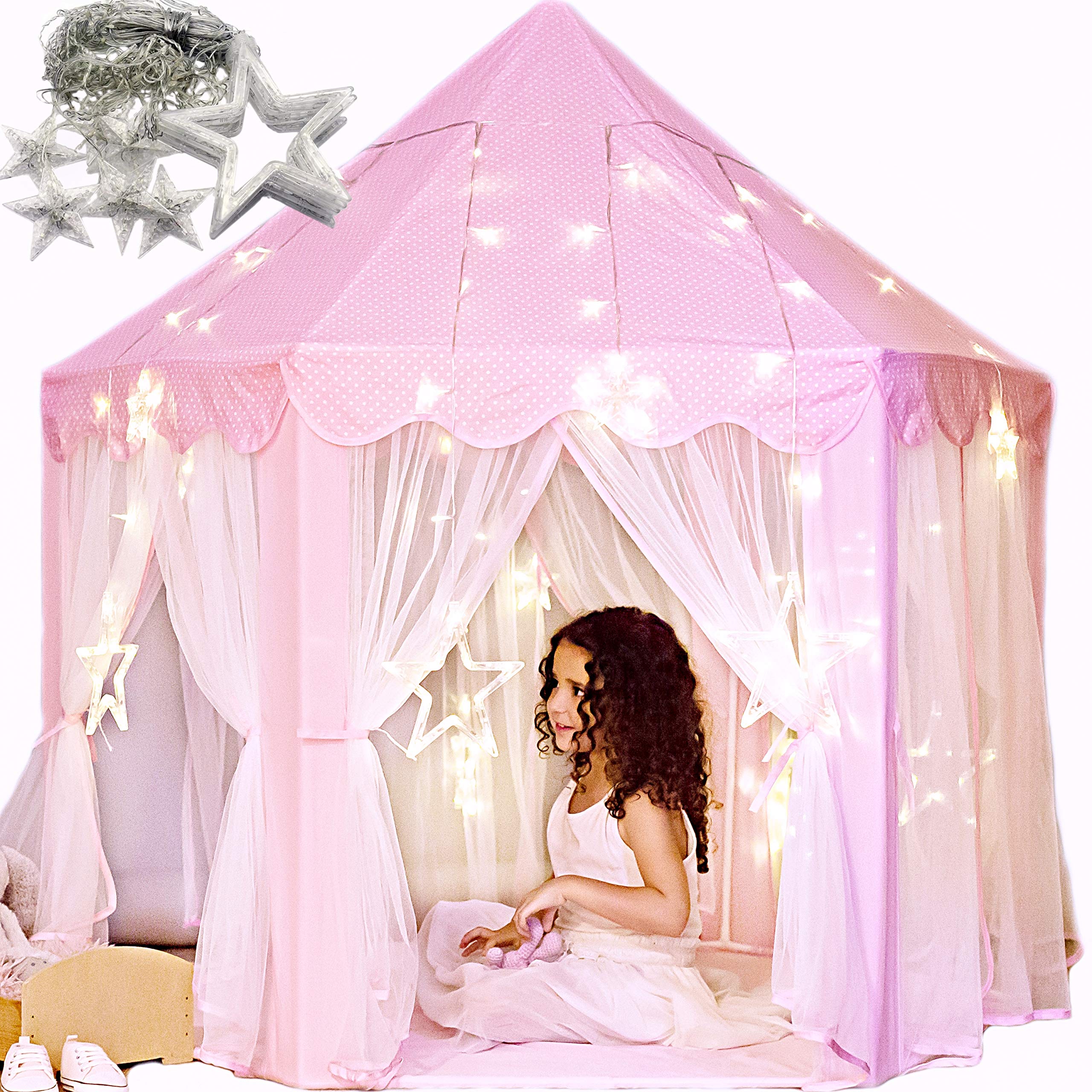 Perfectto Princess Castle Tent exterior ready for indoor pretend play.