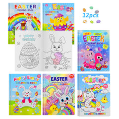 PERFQU 12-pack Easter coloring books with classic bunnies and eggs for kids' activities.