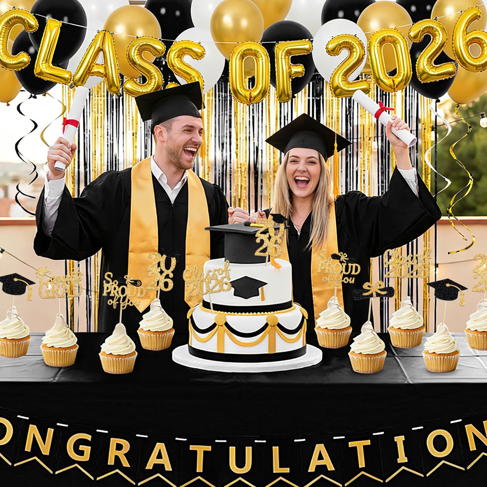 PERFQU Grad Party Decor Toppers provide quick, fun decorating ideas for indoor or outdoor events.