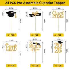 PERFQU Graduation Cake Picks measure 5 by 2.5 inches for versatile dessert decoration.