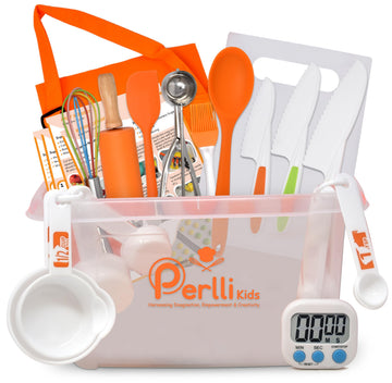 PERLLI kids real cooking set knife helps young chefs practice safe cutting skills
