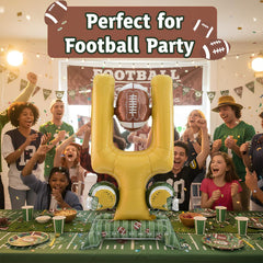 Permcoly green-yellow-brown football balloon set adds game-day vibe.