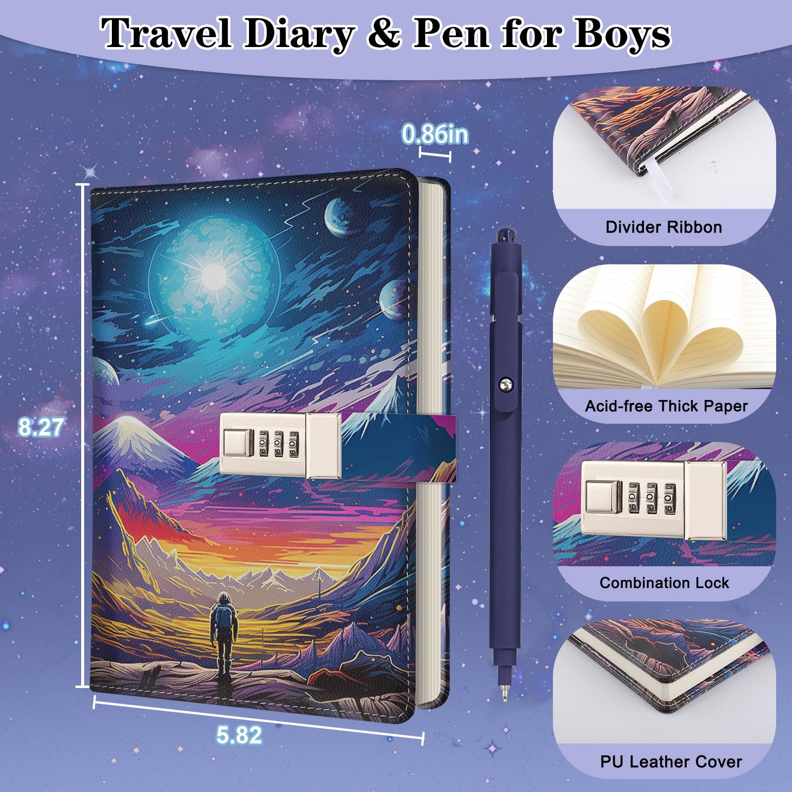 Perpetily Diary with Lock 3-digit lock facilitates private entries without keys.