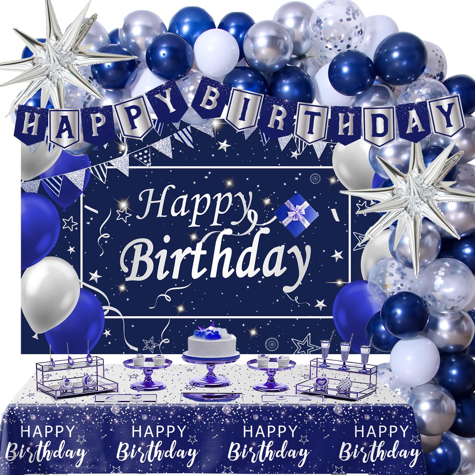 Perpetily navy blue balloons setup for a stylish birthday celebration