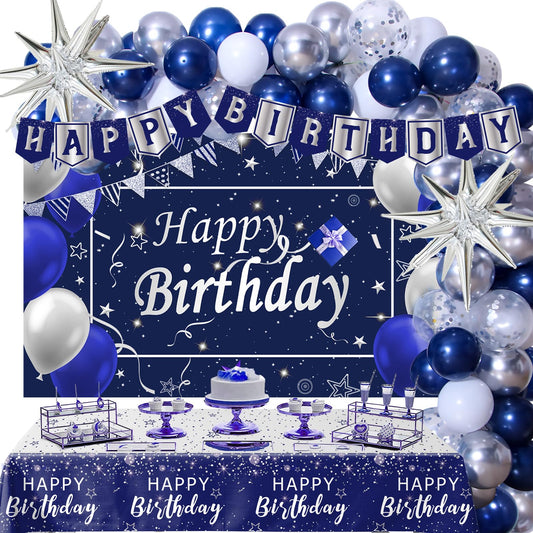 Perpetily navy blue balloons setup for a stylish birthday celebration