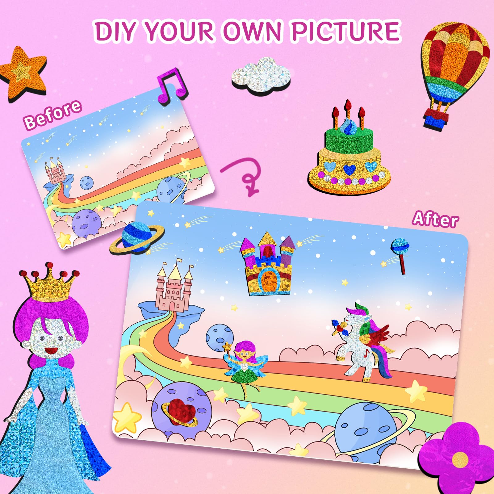 PERRYHOME Picture canvases with foil accents enhance kids' artwork.
