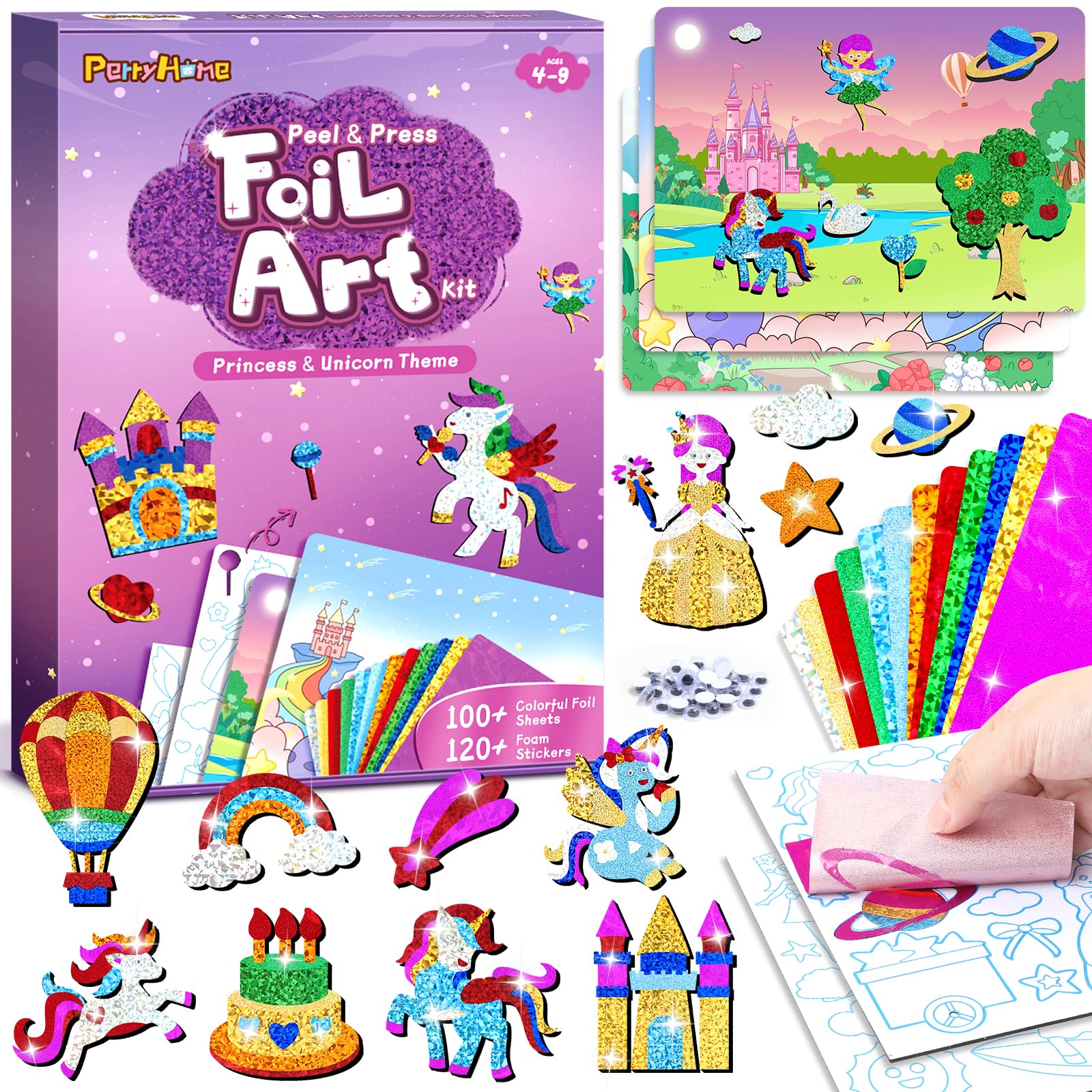 PERRYHOME Foil Art unicorn stickers for kids boost creativity during playtime.