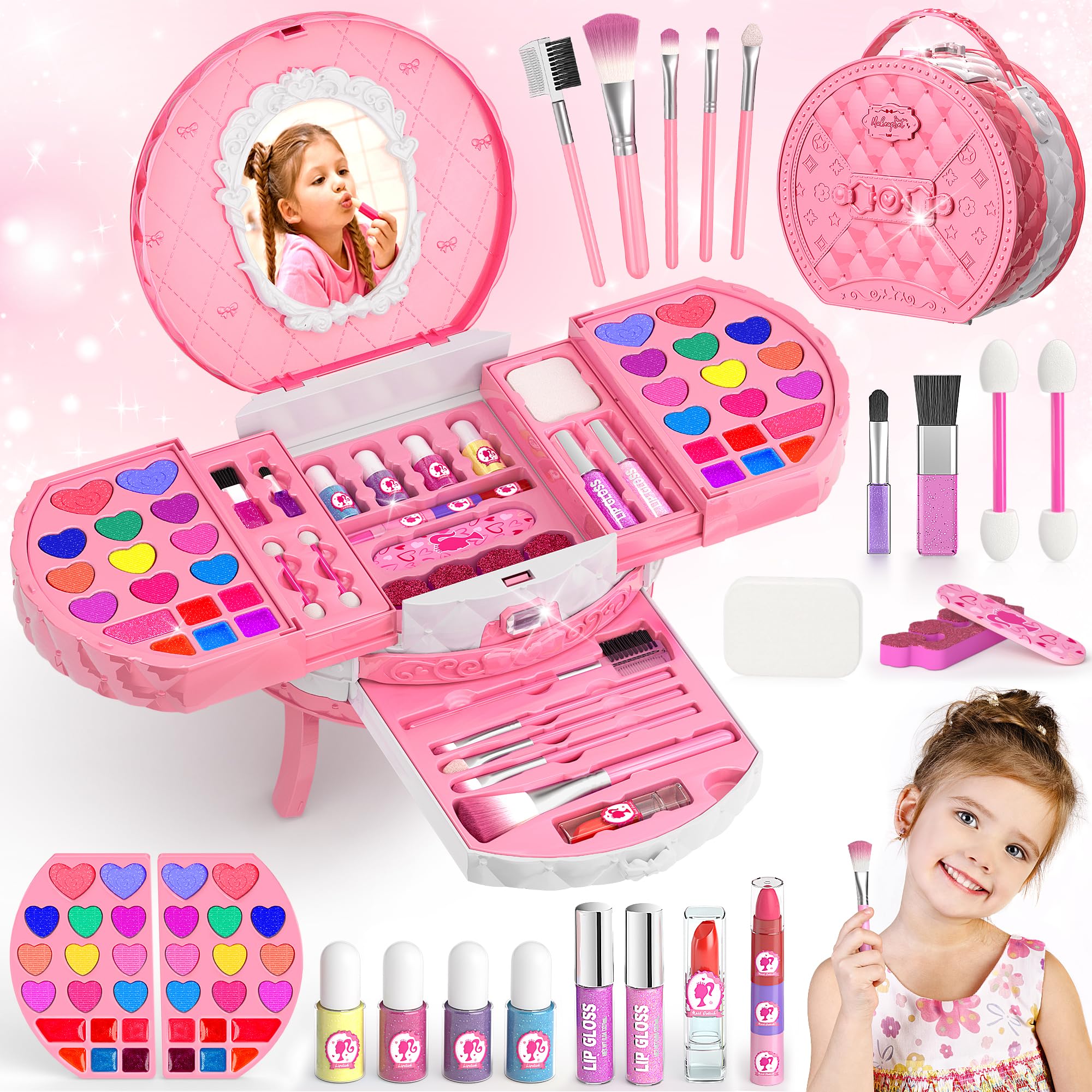 PERRYHOME Kids Makeup Kit pink compact for easy storage and on-the-go pretend play