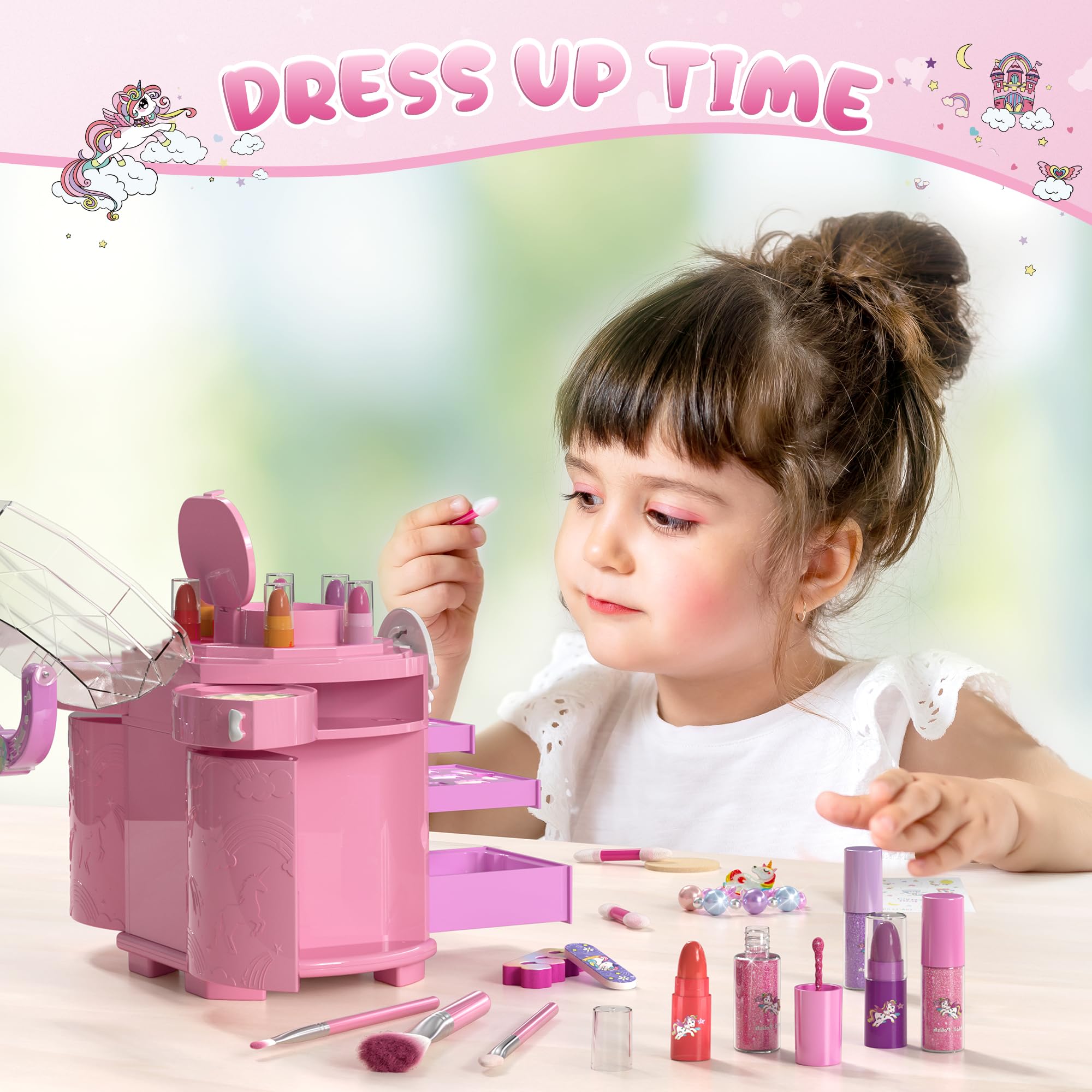 PERRYHOME Kids Makeup Set-unicorn-patterns: starry accents spark imagination during pretend play.