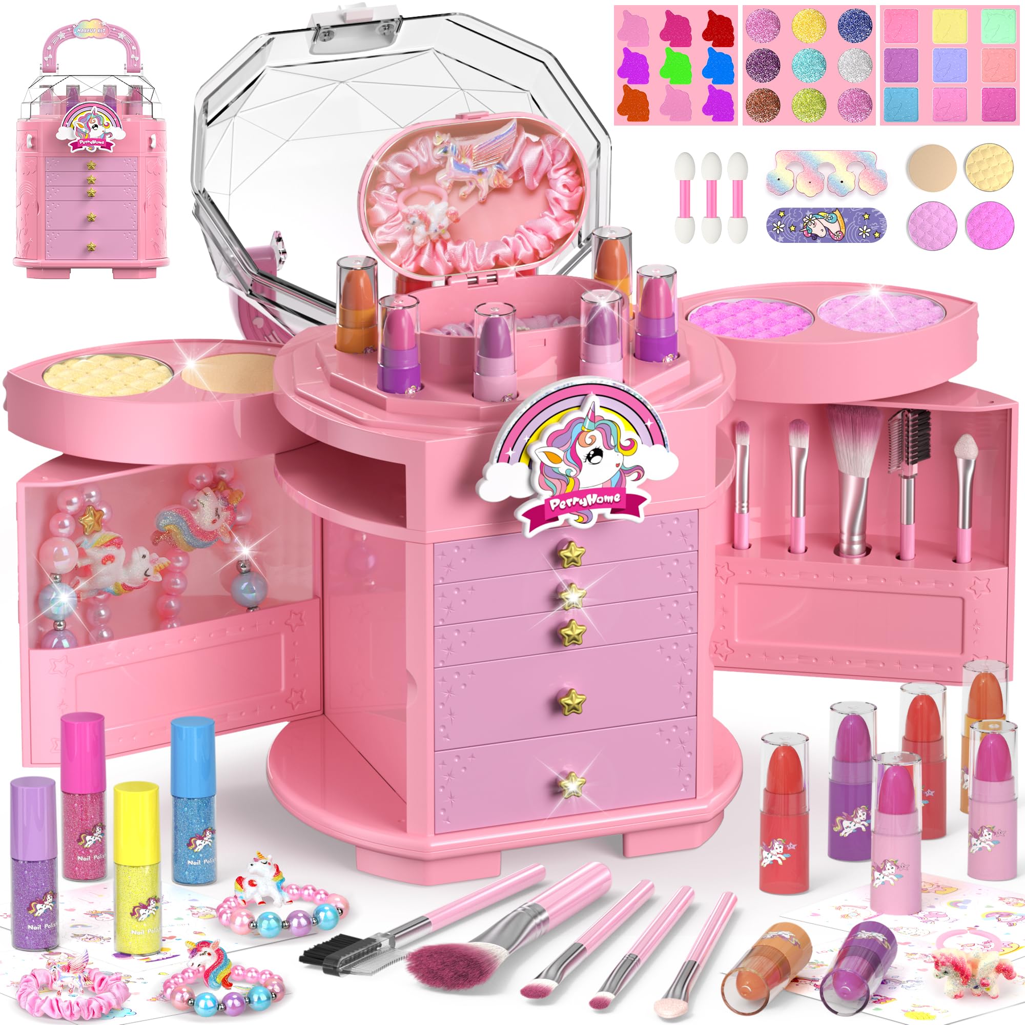 PERRYHOME Kids Makeup Set unicorn-stars: playful unicorn design encourages imaginative dress-up play.