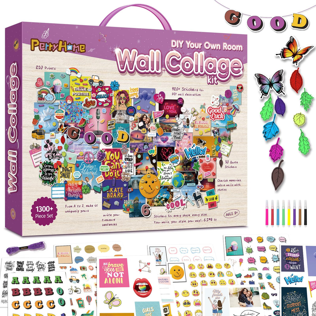 PERRYHOME Wall Collage Kit contents showcase 1300+ accessories for customizable teen room decor.