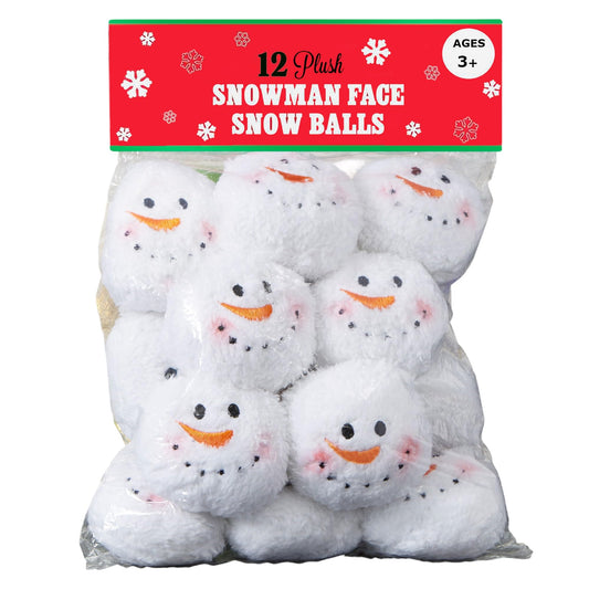 Personalization Universe snowballs snowman-face 12-pack for indoor cozy snowball fun.