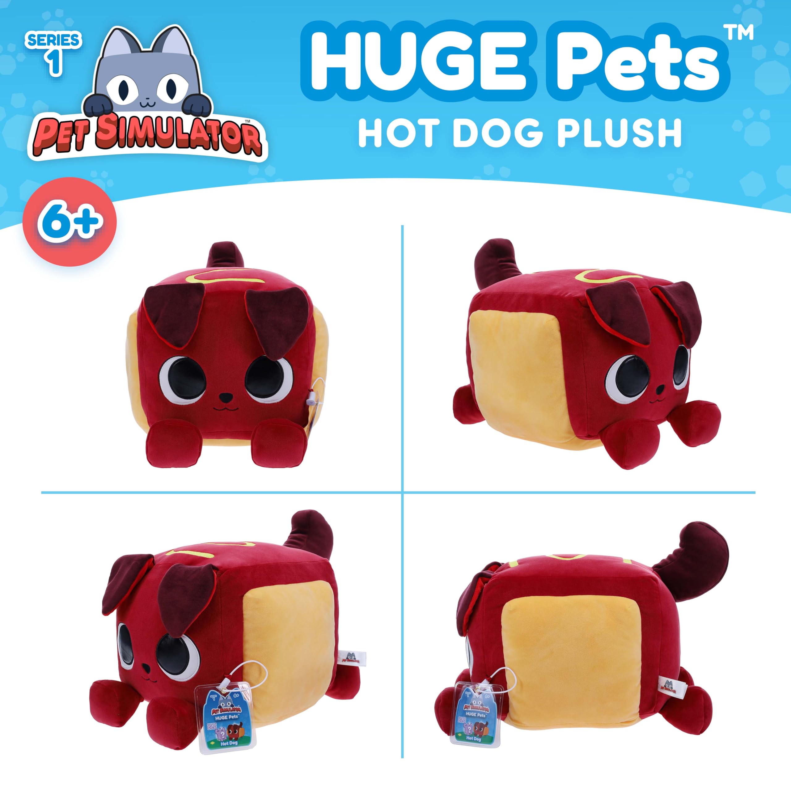 Pet Simulator Hot Dog Huge Pet Plush part of Series One collection with other characters.