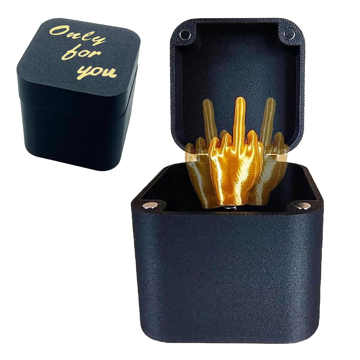 PETBSNVB Middle Finger in a Box gag gift on a desk, ideal for office pranks.