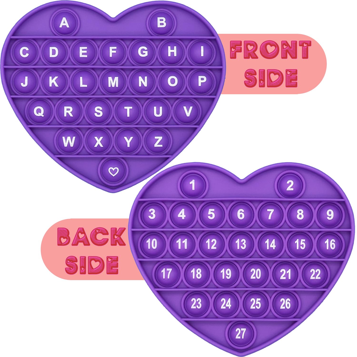 PETBSNVB purple heart pop bubble fidget toy for calm tactile play
