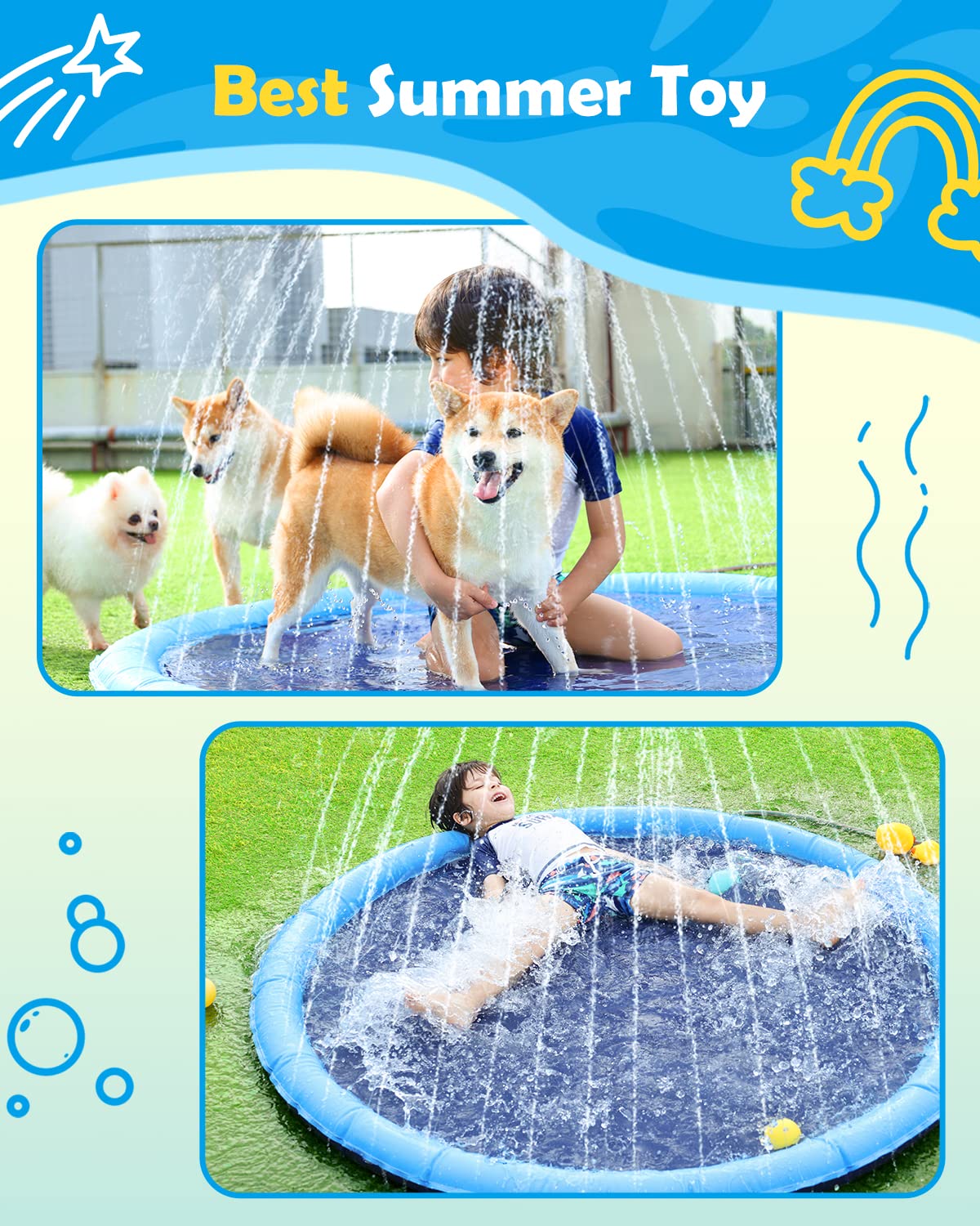 Peteast splash pad setup in a sunny backyard for safe water play