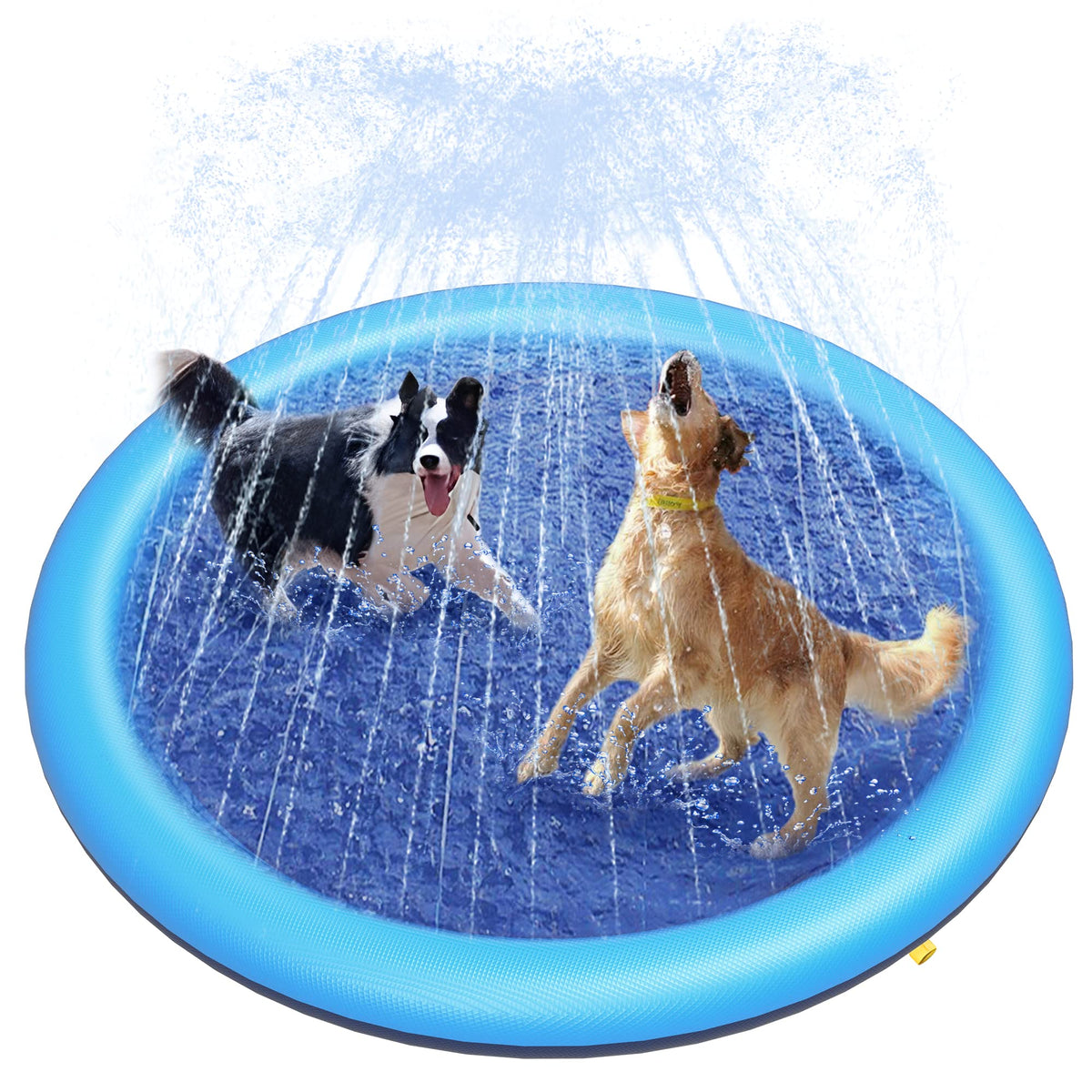 Peteast dog splash pad 59-inch full view offers ample play area for dogs outdoors.