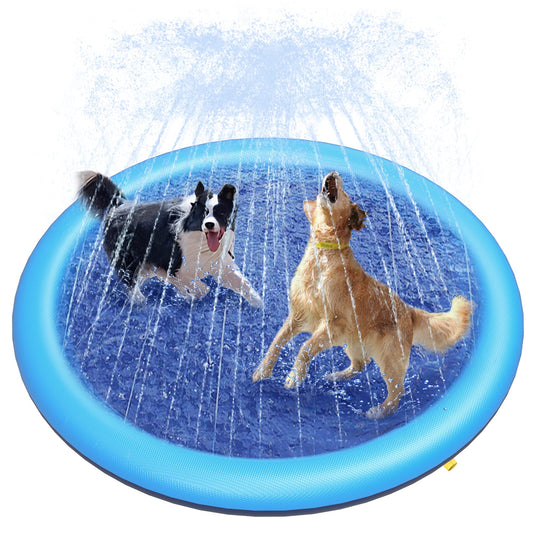 Peteast dog splash pad 59-inch full view offers ample play area for dogs outdoors.