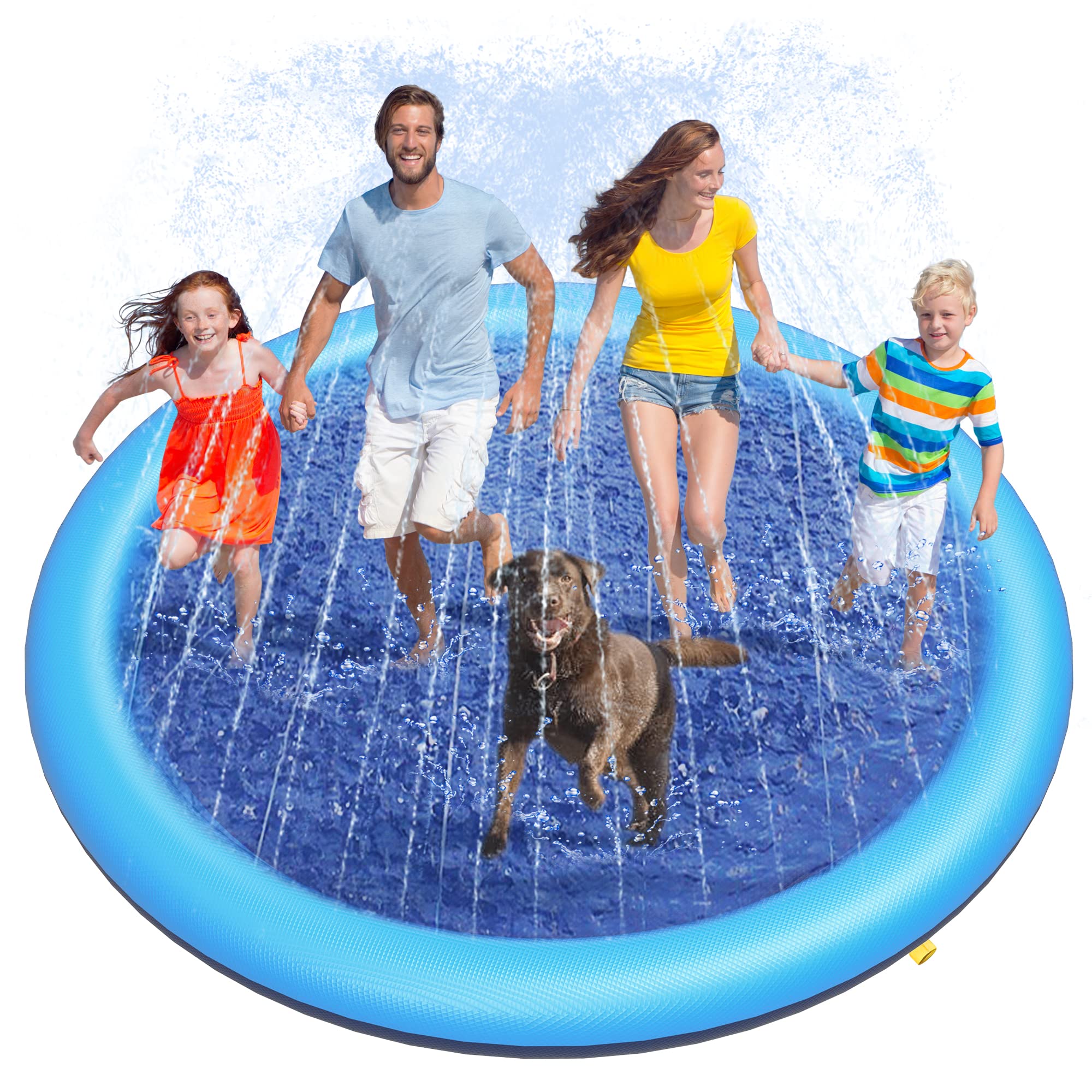 Peteast large dog splash pad 86in anti-slip bottom supports safe outdoor fun.