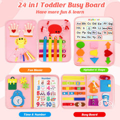 Petenjoy Busy Book 24-in-1 pages showcase Montessori-style activities for early learning