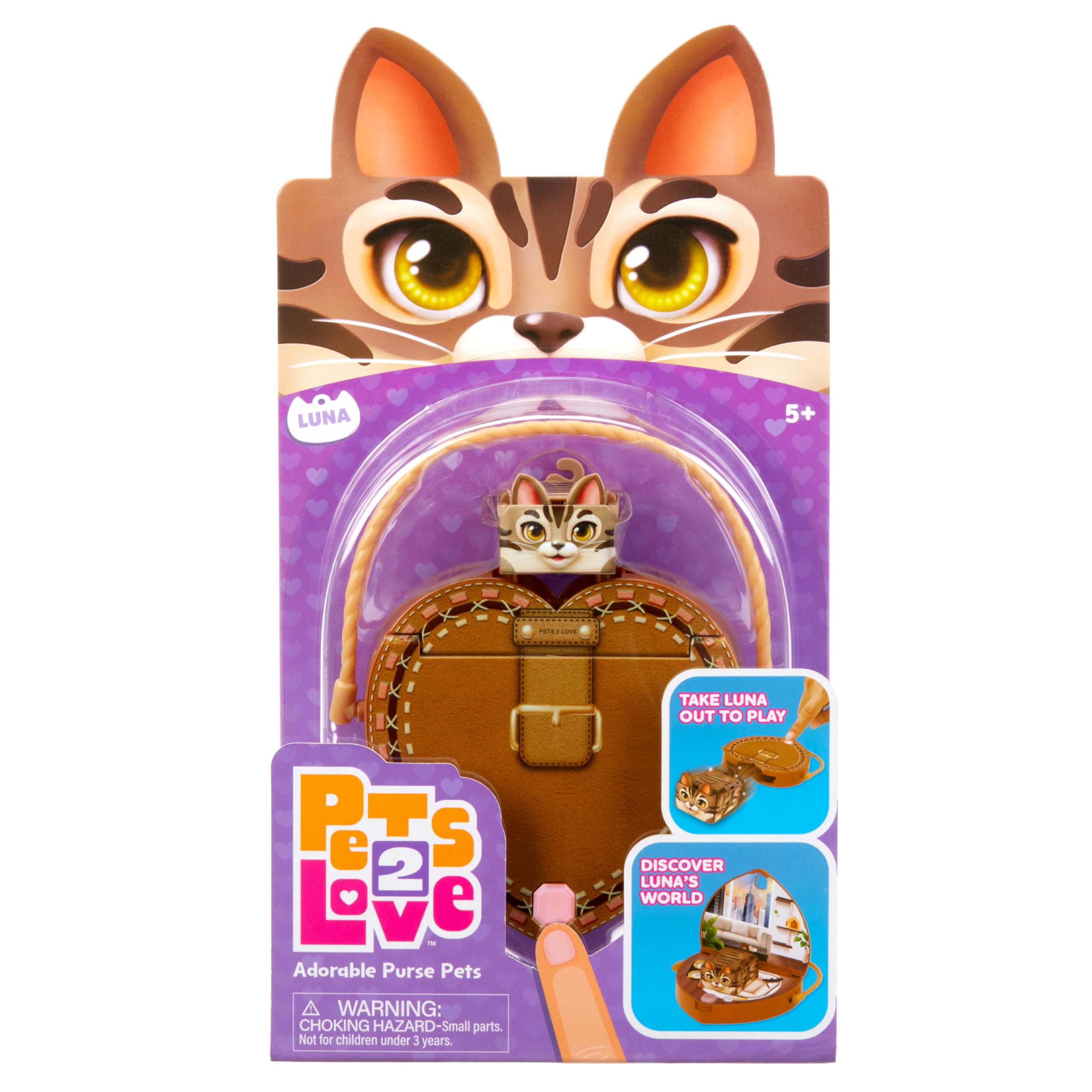 Pets 2 Love Luna cat toy inside heart purse for portable playtime
