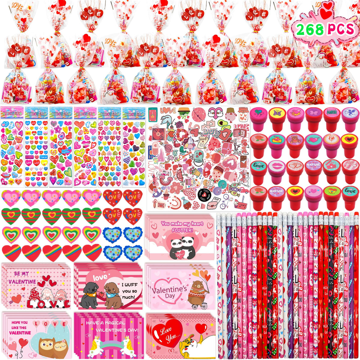 Phaorui 268-piece Valentines set packaging display for classroom exchanges