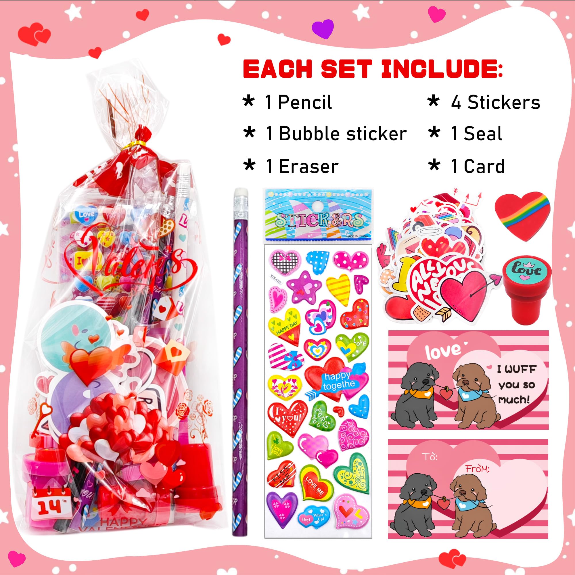 Phaorui 268-piece Valentines pencils close-up for fun handwriting at Valentine parties
