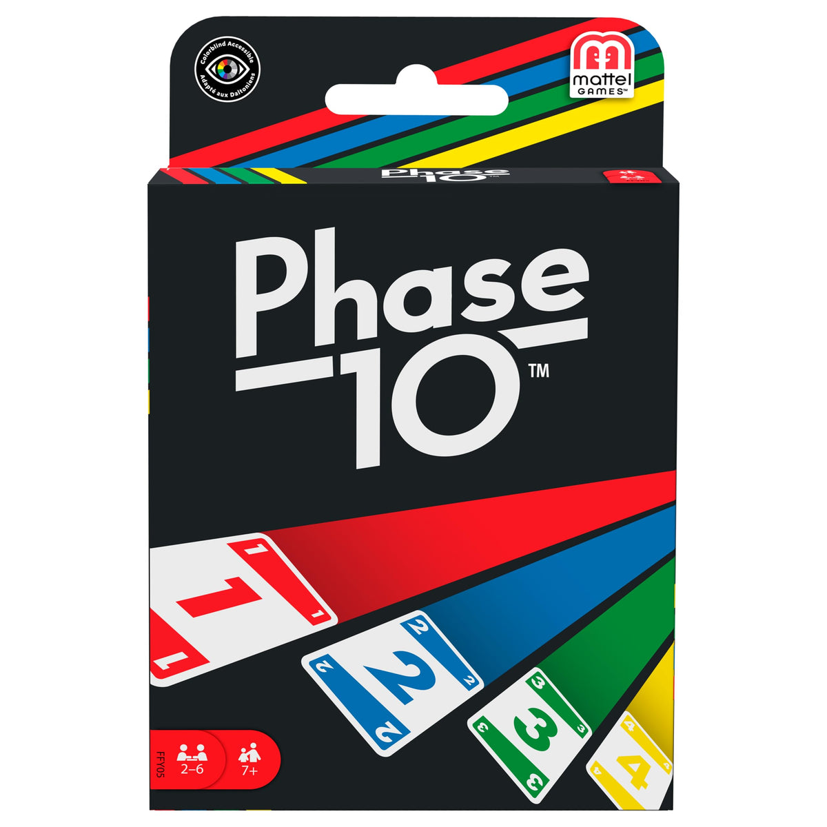Phase 10 card game packaging on shelf, portable family entertainment.
