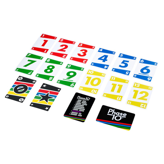 Phase 10 card game playing table, quick rounds for 2–6 players.
