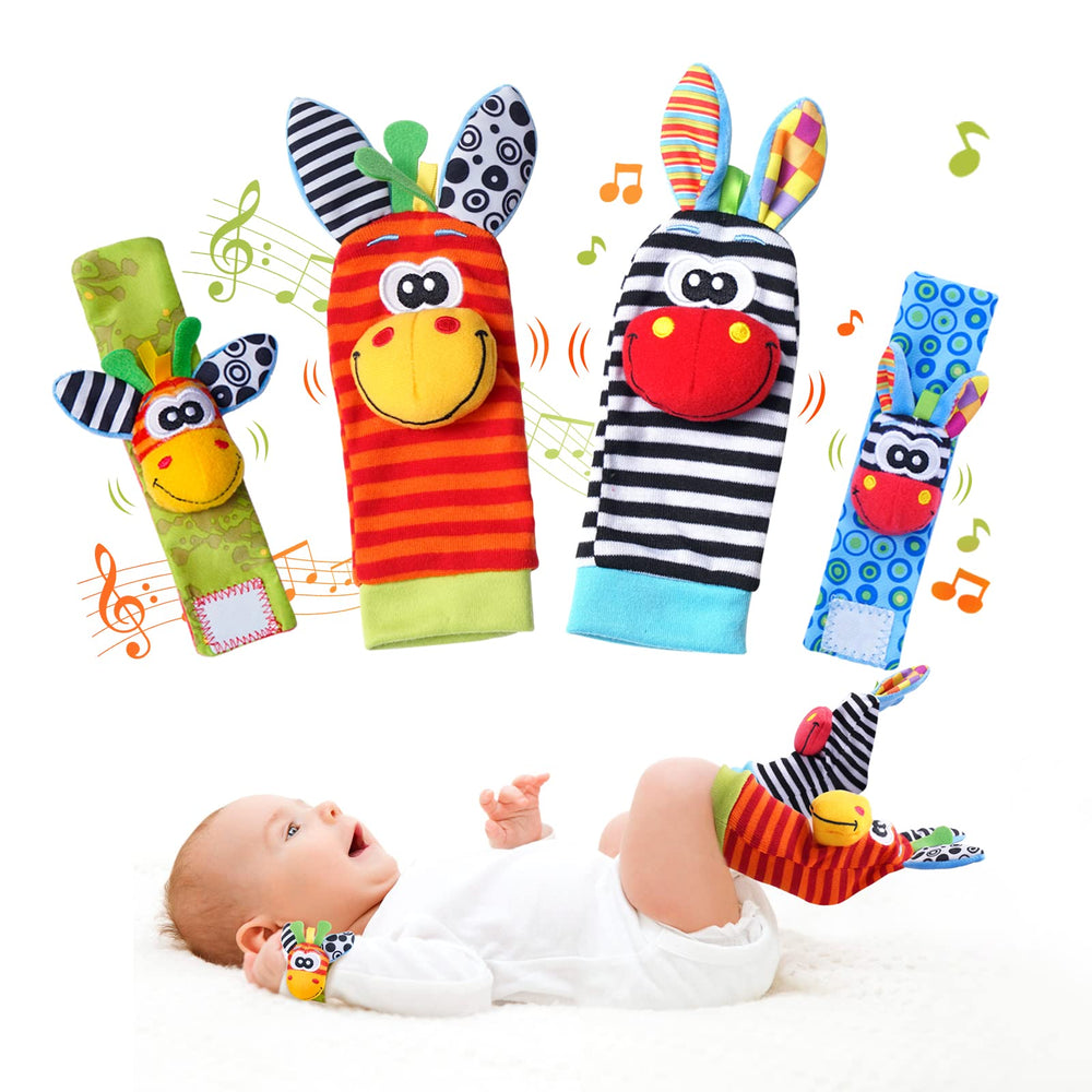 PHEZAPA wrist rattles on tiny wrists promote early hand-eye coordination.