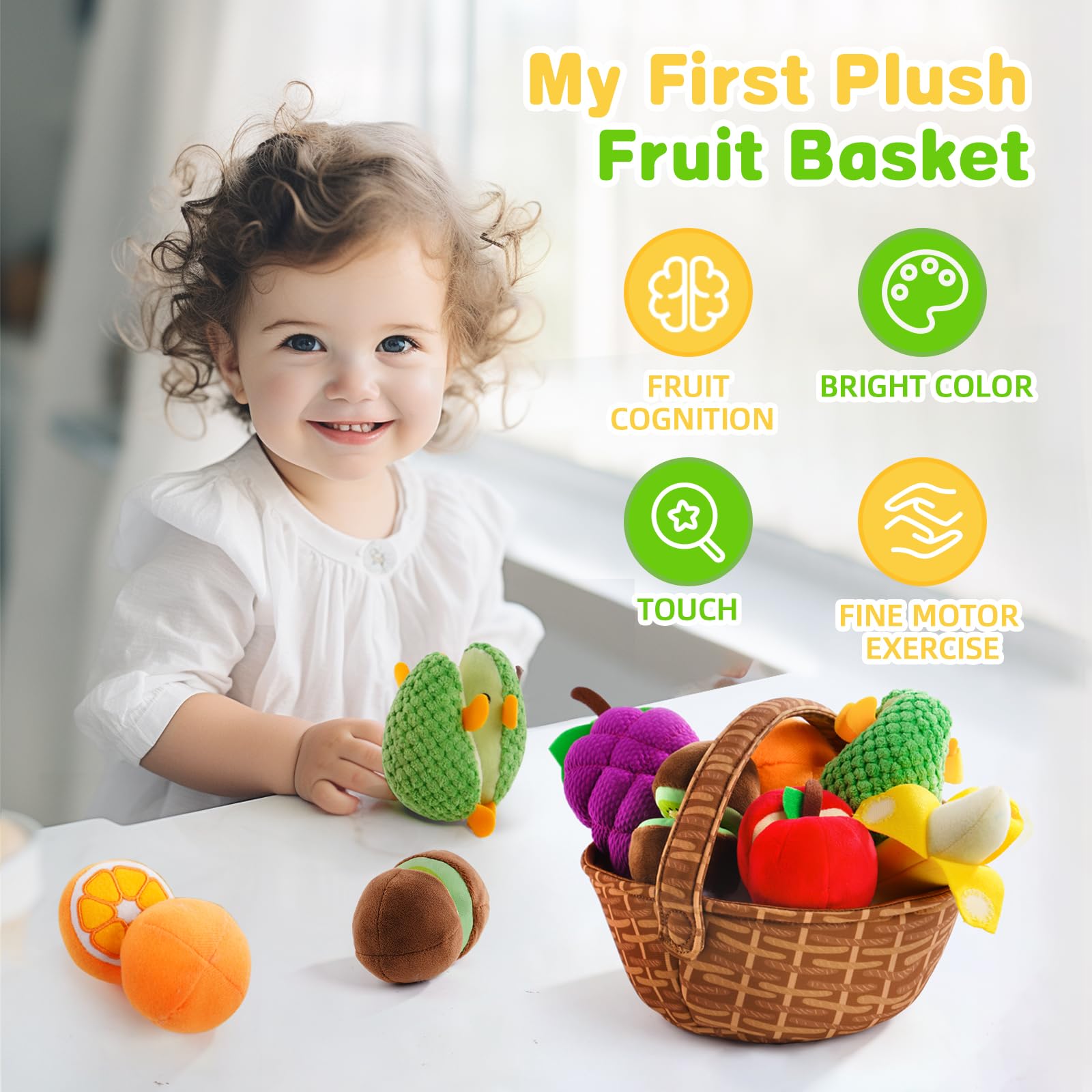 PHEZAPA soft fruit pieces encourage fine motor skills during sorting and pretend play.