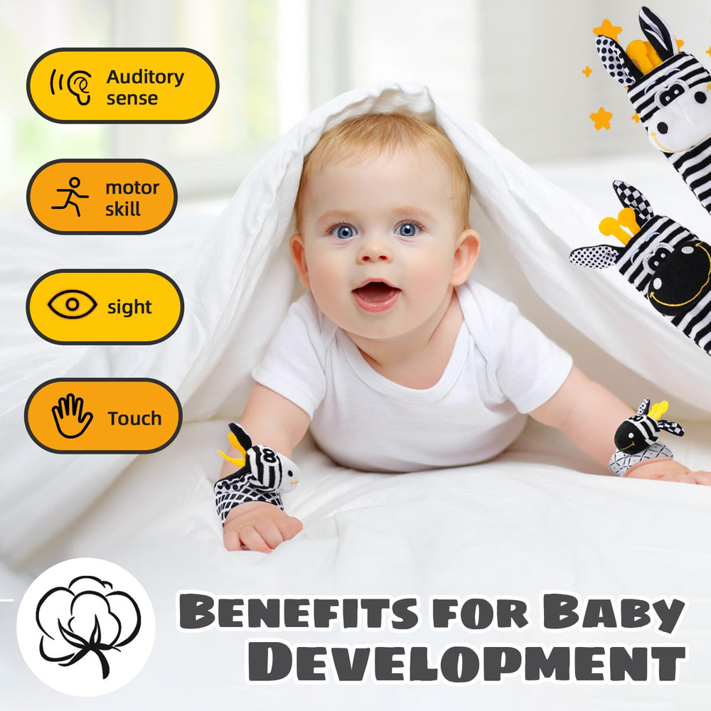 PHEZAPA safe wrist rattle with adjustable Velcro for comfy play.
