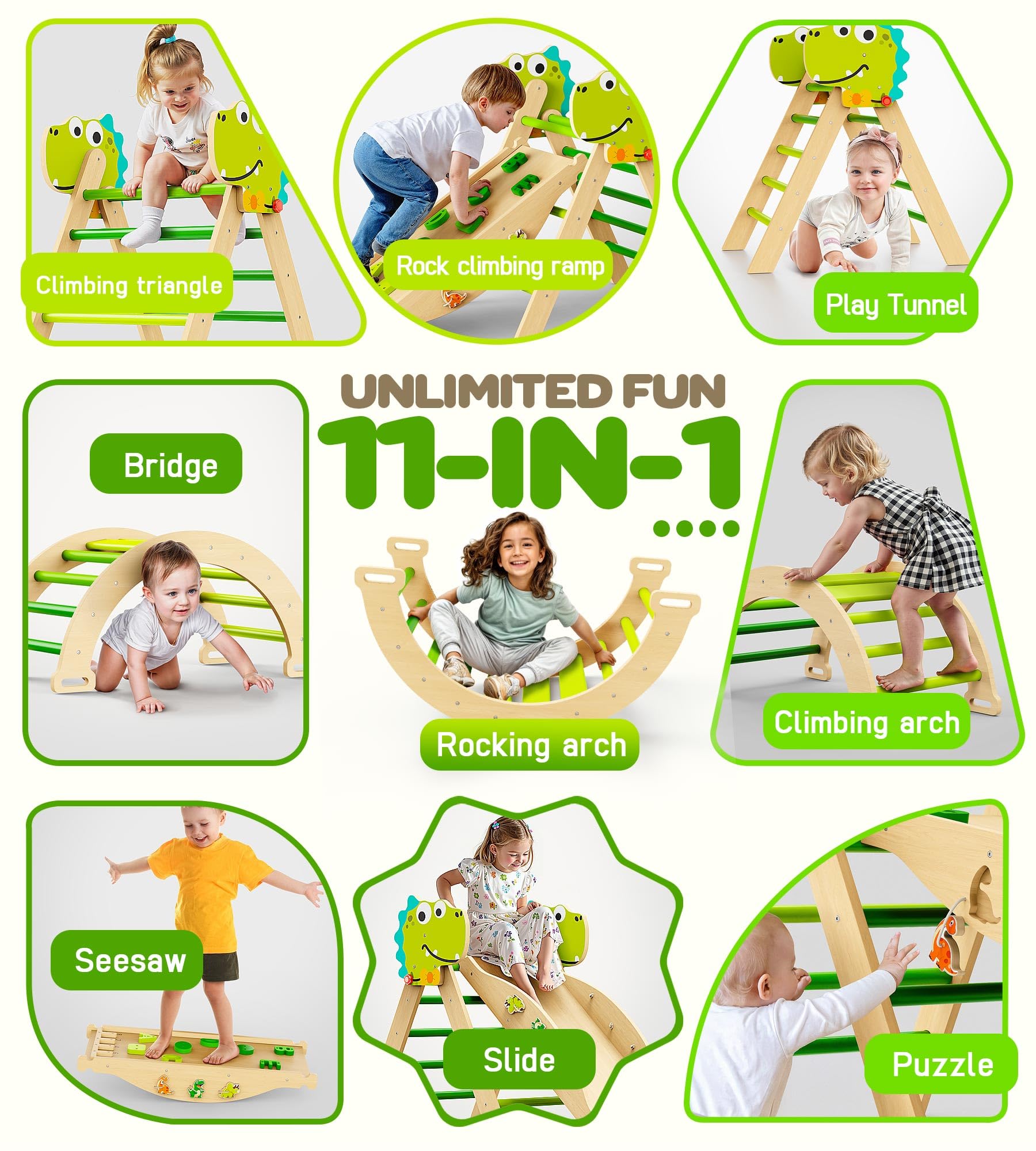Philnas Pikler triangle detachable slide adds versatile indoor play options.