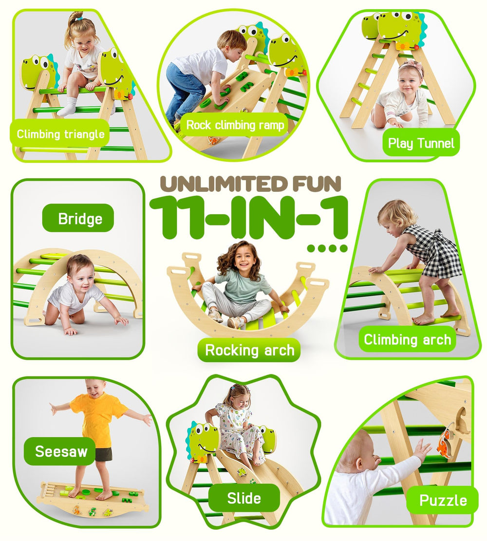 Philnas Pikler triangle detachable slide adds versatile indoor play options.