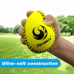 PHINIX foam softball in-hand demonstration of a light feel for beginner practice.