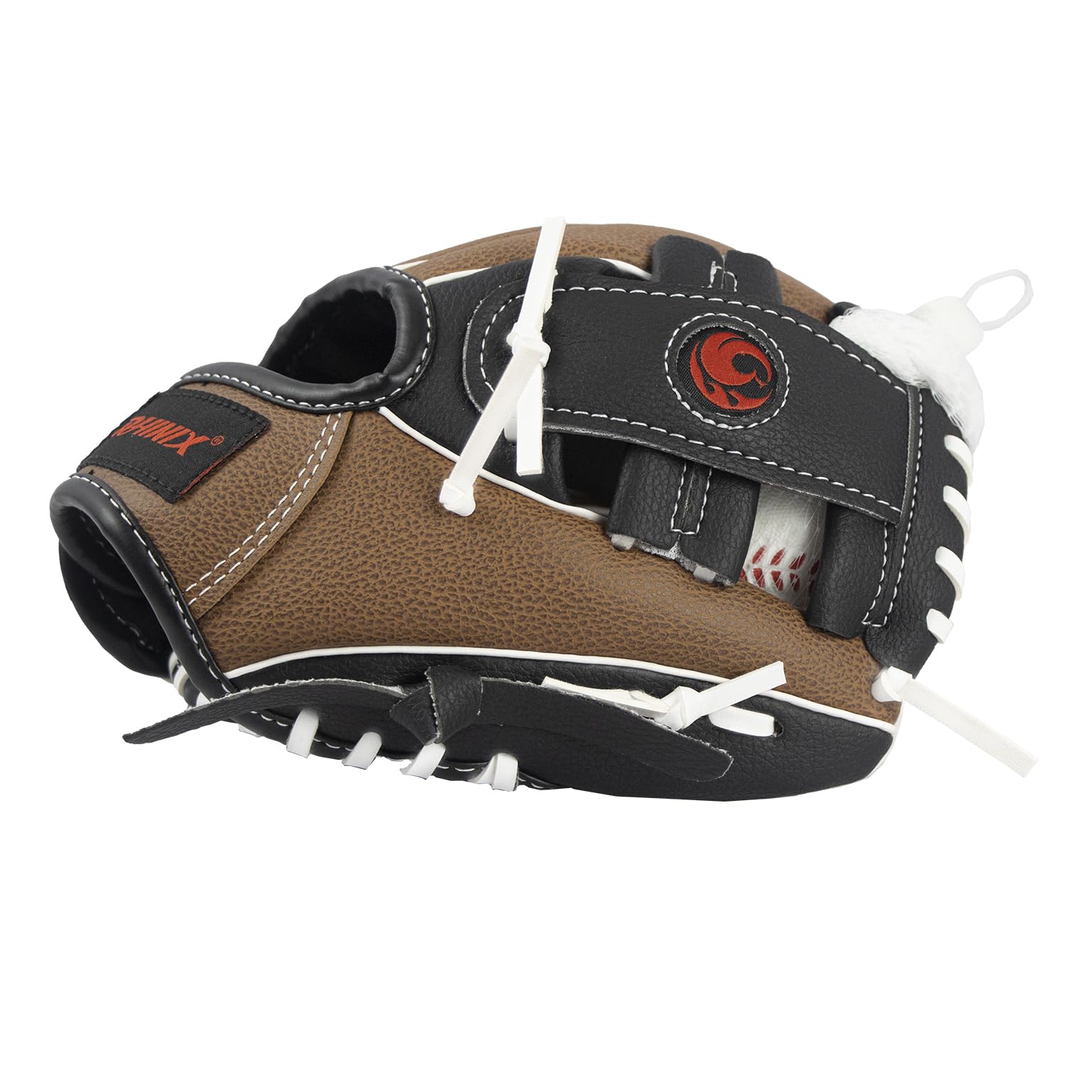 PHINIX Tee Ball Glove with soft Tee ball demonstrates kid-friendly training and protection.