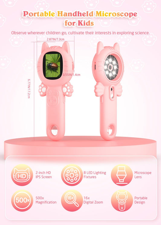 PHNIXGAM child holding microscope promotes portable outdoor exploration and curiosity.