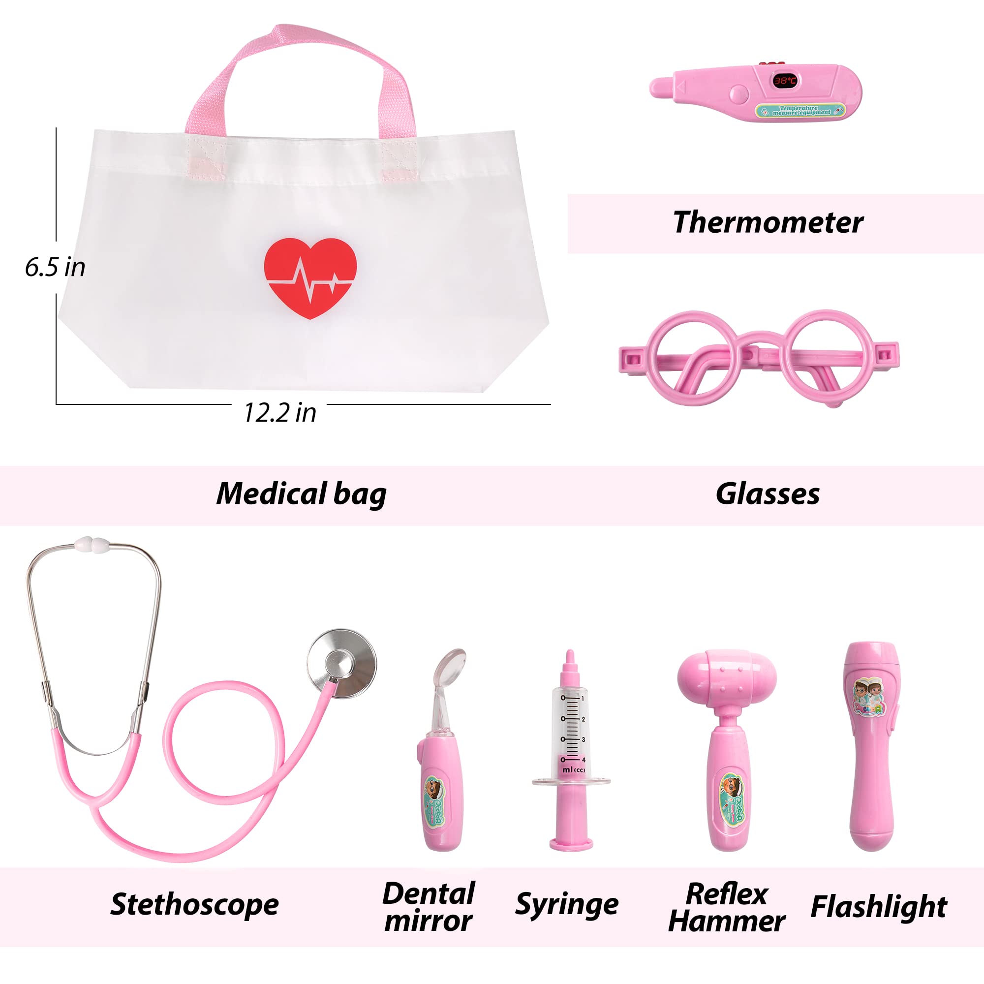Phobby dental mirror and syringe promote safe, engaging pretend examinations.