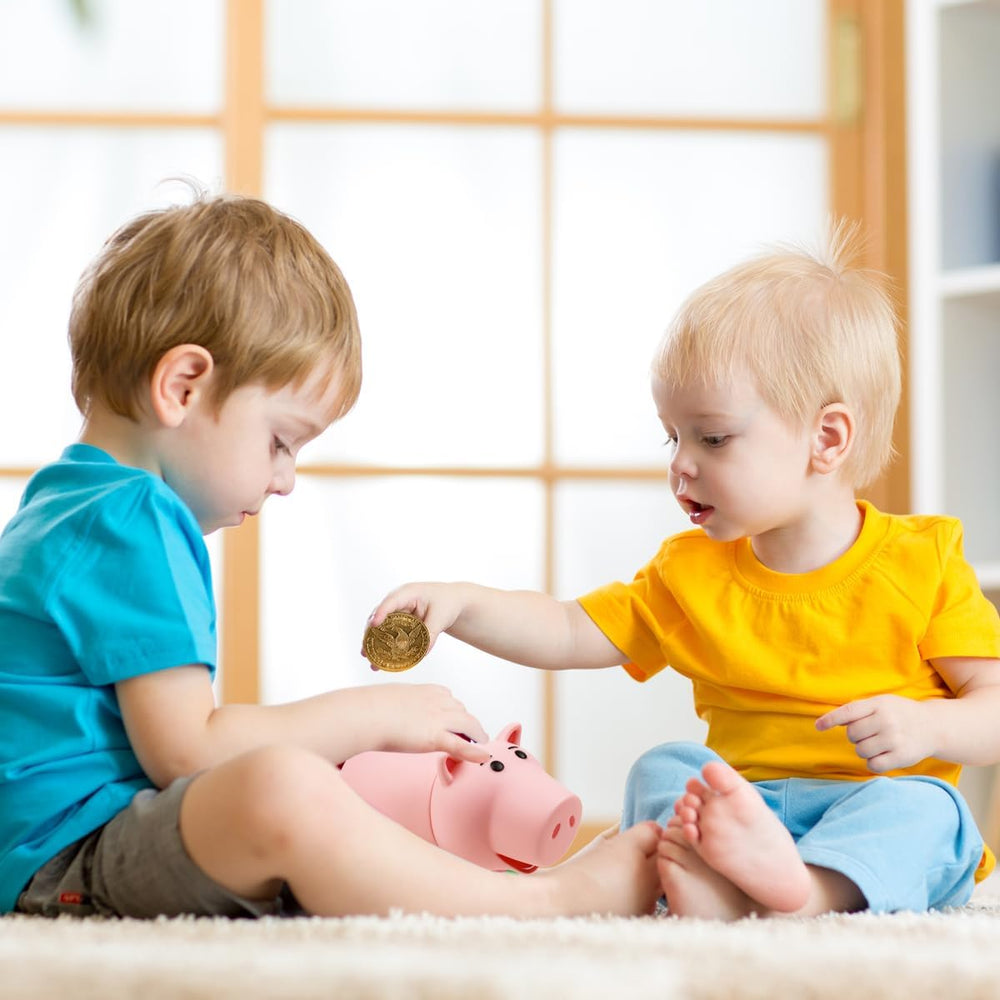 PHOCAS Hairphocas pink piggy bank plastic construction offers durability for kids.