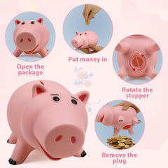 PHOCAS pink piggy bank with removable lid, easy money access for kids.