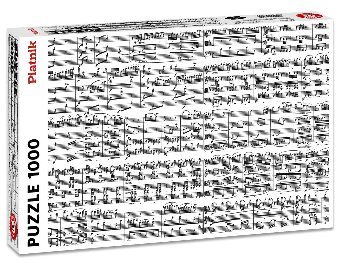 Piatnik Musical Notes 1000-piece puzzle with vibrant sheet music imagery for relaxing, focused solving