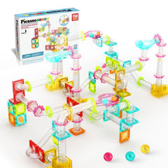 PicassoTiles 100pc marble run travel kit enables portable imaginative play and STEM exploration.