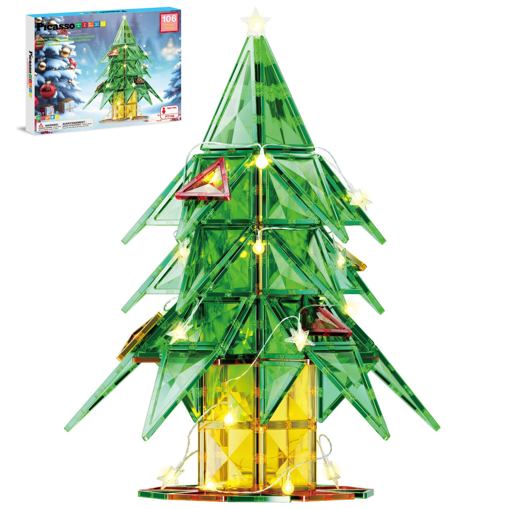 PicassoTiles 106pc magnetic tiles LED tree for engaging STEM building experiences