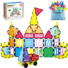 PicassoTiles 61-piece magnetic tiles set in bright colors for creative building.
